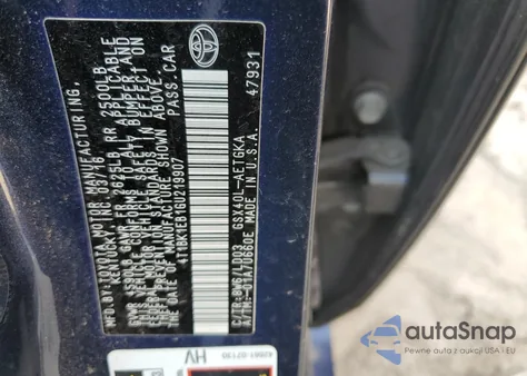 2016 Toyota Avalon Xle из США, поврежденный, VIN 4T1BK1EB1GU219907